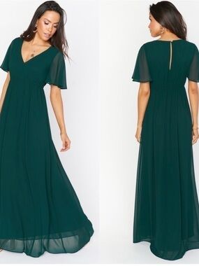 Show Me Your MuMu Emily Empire Dress | Deep Emerald | V-Neck Bridesmaids Dress